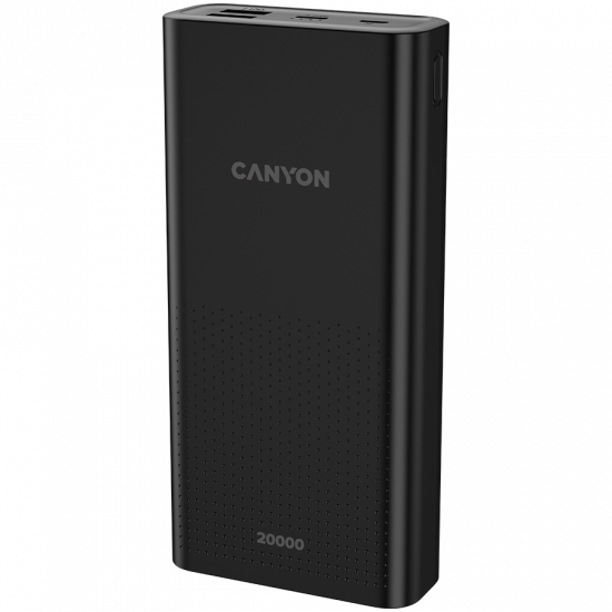 CANYON PB-2001 Power bank 20000mAh Li-poly battery, Input 5V/2A , Output 5V/2.1A(Max), 144*69*28.5mm, 0.440Kg, Black CANYON PB-2001 Power bank 20000mAh Li-poly battery, Input 5V/2A , Output 5V/2.1A(Max), 144*69*28.5mm, 0.440Kg, Black