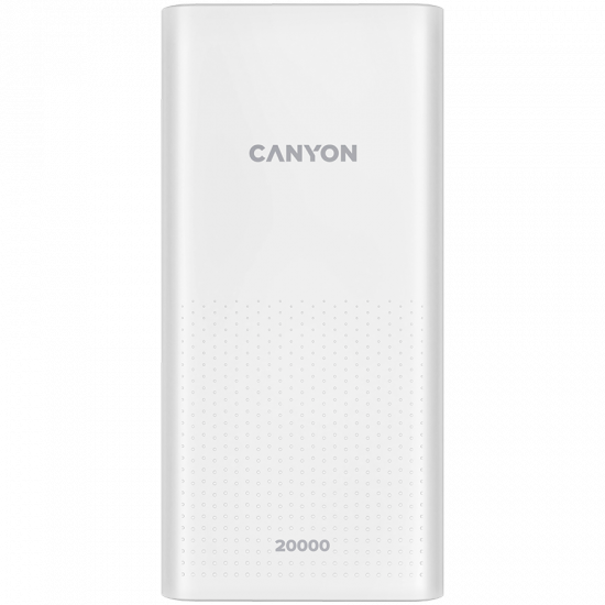 CANYON  PB-2001 Power bank 20000mAh Li-poly battery, Input 5V/2A , Output 5V/2.1A(Max) , 144*69*28.5mm, 0.440Kg, white