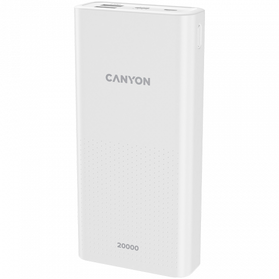 CANYON  PB-2001 Power bank 20000mAh Li-poly battery, Input 5V/2A , Output 5V/2.1A(Max) , 144*69*28.5mm, 0.440Kg, white