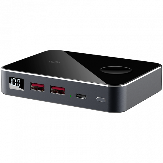 Prestigio Graphene PD Watch Edition, fast charging powerbank, 10000 mAh, 2*USB3.0 QC, 1*Type-C PD, wireless charger 10W, Apple Watch wireless charger 2,5W, LED indicator, leather case, cable type C-USB, 60W adapter, aluminium and tempered glass, black col Prestigio Graphene PD Watch Edition, fast charging powerbank, 10000 mAh, 2*USB3.0 QC, 1*Type-C PD, wireless charger 10W, Apple Watch wireless charger 2,5W, LED indicator, leather case, cable type C-USB, 60W adapter, aluminium and tempered glass, black col