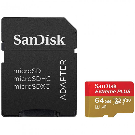 SANDISK Memory Flash cards 64GB Extreme Plus Micro SDXC Class 10/UHS-I U3/Video Speed Class V30/Application Performance Class A2, Rescue Pro Deluxe SANDISK Memory Flash cards 64GB Extreme Plus Micro SDXC Class 10/UHS-I U3/Video Speed Class V30/Application Performance Class A2, Rescue Pro Deluxe