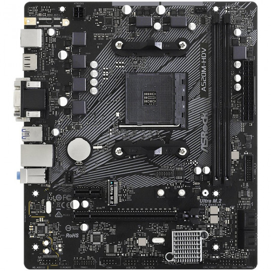 ASROCK Main Board Desktop A520M-HDV (AM4, 2xDDR4, PCIe 3.0 x16,PCIe 3.0 x1, M.2, 4 SATA3, D-Sub, DVI, HDMI, mATX, retail) ASROCK Main Board Desktop A520M-HDV (AM4, 2xDDR4, PCIe 3.0 x16,PCIe 3.0 x1, M.2, 4 SATA3, D-Sub, DVI, HDMI, mATX, retail)