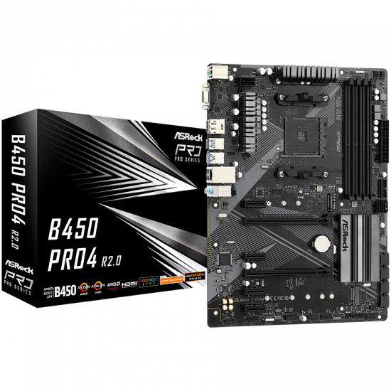 ASROCK Main Board Desktop B450 PRO4 (B450, AM4, 4xDDR4, HDMI/DP/D-Sub, 2 PCIe 3.0 x16, 4 PCIe 2.0 x1, 2xM.2, 6 SATA3, 1x USB-C, 2xUSB 2.0, 5x USB 3.2, 1xCOM Port Header, ATX, Retail) ASROCK Main Board Desktop B450 PRO4 (B450, AM4, 4xDDR4, HDMI/DP/D-Sub, 2 PCIe 3.0 x16, 4 PCIe 2.0 x1, 2xM.2, 6 SATA3, 1x USB-C, 2xUSB 2.0, 5x USB 3.2, 1xCOM Port Header, ATX, Retail)