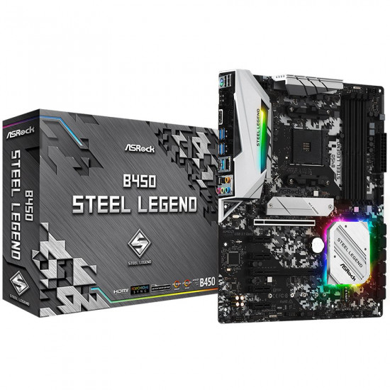 ASROCK Main Board Desktop B450 STEEL LEGEND (4xDDR4, HDMI/DP ,2xPCIe x16,4xPCIe x1, 2xM.2, 6 SATA3, USB 3.1,Type-C 1xCOM Port Header, 1 x PS/2) ATX retail ASROCK Main Board Desktop B450 STEEL LEGEND (4xDDR4, HDMI/DP ,2xPCIe x16,4xPCIe x1, 2xM.2, 6 SATA3, USB 3.1,Type-C 1xCOM Port Header, 1 x PS/2) ATX retail