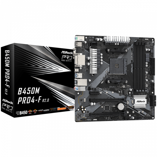 ASROCK Main Board Desktop B450M PRO4-F (SAM4,4xDDR4,1xPCI E 3.0x16,1xPCI E 2.0x16, 1xPCI E 2.0x1, SATA III, Raid, 1xUlraM.2,USB3.0,GLAN, VGA,HDMI,DVI) mATX Retail ASROCK Main Board Desktop B450M PRO4-F (SAM4,4xDDR4,1xPCI E 3.0x16,1xPCI E 2.0x16, 1xPCI E 2.0x1, SATA III, Raid, 1xUlraM.2,USB3.0,GLAN, VGA,HDMI,DVI) mATX Retail