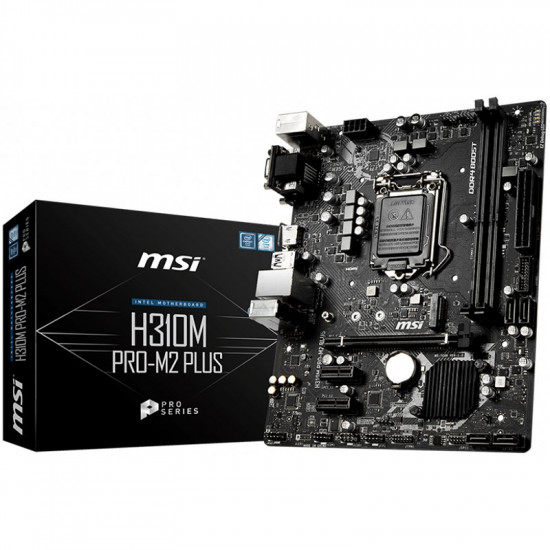MSI H310M PRO-M2 PLUS, mATX, Socket 1151, Dual Channel DDR4 up to 2666 MHz, 1 x PCIe 3.0 x16 slot, 1 x M.2 slot, 1x HDMI, 1x DVI-D, 1x VGA, 2x USB 3.1 Gen1, 4x USB 2.0, 7.1 HD Audio, 1Gbps LAN MSI H310M PRO-M2 PLUS, mATX, Socket 1151, Dual Channel DDR4 up to 2666 MHz, 1 x PCIe 3.0 x16 slot, 1 x M.2 slot, 1x HDMI, 1x DVI-D, 1x VGA, 2x USB 3.1 Gen1, 4x USB 2.0, 7.1 HD Audio, 1Gbps LAN