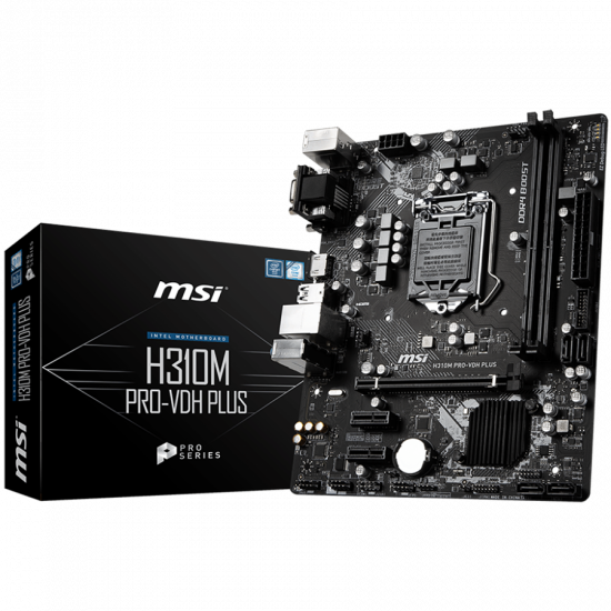MSI H310M PRO-VDH PLUS, mATX, Socket 1151, Dual Channel DDR4 up to 2666 MHz, 1 x PCIe 3.0 x16 slot, 1x HDMI, 1x DVI-D, 1x VGA, 2x USB 3.1 Gen1, 4x USB 2.0, 7.1 HD Audio, 1Gbps LAN MSI H310M PRO-VDH PLUS, mATX, Socket 1151, Dual Channel DDR4 up to 2666 MHz, 1 x PCIe 3.0 x16 slot, 1x HDMI, 1x DVI-D, 1x VGA, 2x USB 3.1 Gen1, 4x USB 2.0, 7.1 HD Audio, 1Gbps LAN