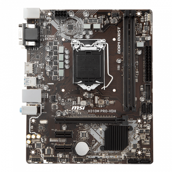 MSI H310M PRO-VDH, mATX, Socket 1151, Dual Channel DDR4 2666 MHz, 1x PCIe 3.0 x16 slot, 1x VGA, 1x DVI-D, 1x HDMI, 2x USB 3.1 Gen1, 4x USB 2.0, 7.1 HD Audio, 1Gbps LAN MSI H310M PRO-VDH, mATX, Socket 1151, Dual Channel DDR4 2666 MHz, 1x PCIe 3.0 x16 slot, 1x VGA, 1x DVI-D, 1x HDMI, 2x USB 3.1 Gen1, 4x USB 2.0, 7.1 HD Audio, 1Gbps LAN