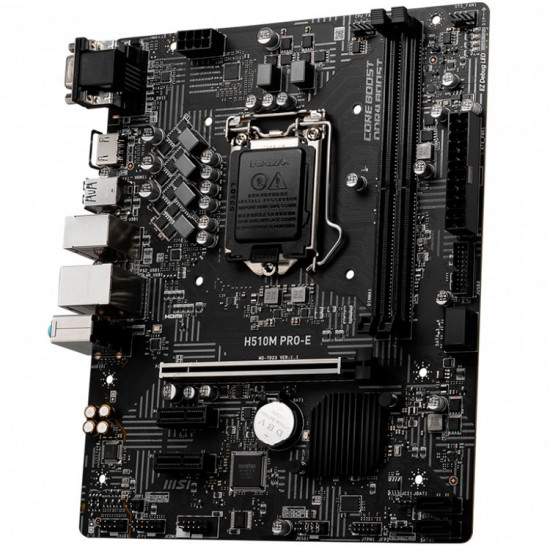 MSI H510M PRO-E, mATX, Socket 1200, Dual Channel DDR4 3200(MAX)MHz, 1x PCIe x16 slot, 1x VGA, 1x HDMI, 2x USB 3.2 Gen 1, 4x USB 2.0, 7.1 HD Audio, 1Gbps LAN, 3Y MSI H510M PRO-E, mATX, Socket 1200, Dual Channel DDR4 3200(MAX)MHz, 1x PCIe x16 slot, 1x VGA, 1x HDMI, 2x USB 3.2 Gen 1, 4x USB 2.0, 7.1 HD Audio, 1Gbps LAN, 3Y