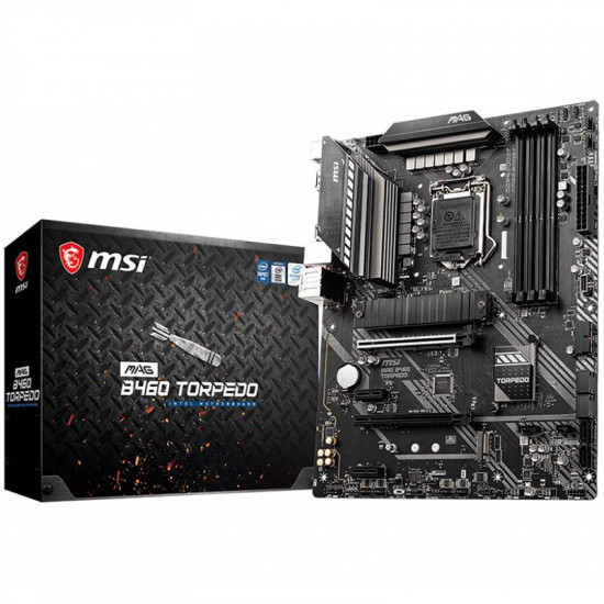 MSI MAG B460 TORPEDO, ATX, Intel LGA 1200 socket, 2x PCI-E 3.0 x16, DisplayPort, HDMI, 4 DIMMs, Dual Channel DDR4-2933Mhz(Max), 2x PCI-E 3.0 x1, 2x M.2, 6x SATA 6Gb/s, 7x USB 3.2 Gen1 5Gbps, 6x USB 2.0, 8125B 2.5G LAN, 8-Channel 7.1 HD Audio MSI MAG B460 TORPEDO, ATX, Intel LGA 1200 socket, 2x PCI-E 3.0 x16, DisplayPort, HDMI, 4 DIMMs, Dual Channel DDR4-2933Mhz(Max), 2x PCI-E 3.0 x1, 2x M.2, 6x SATA 6Gb/s, 7x USB 3.2 Gen1 5Gbps, 6x USB 2.0, 8125B 2.5G LAN, 8-Channel 7.1 HD Audio