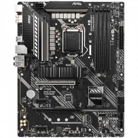 MSI MAG B460 TORPEDO, ATX, Intel LGA 1200 socket, 2x PCI-E 3.0 x16, DisplayPort, HDMI, 4 DIMMs, Dual Channel DDR4-2933Mhz(Max), 2x PCI-E 3.0 x1, 2x M.2, 6x SATA 6Gb/s, 7x USB 3.2 Gen1 5Gbps, 6x USB 2.0, 8125B 2.5G LAN, 8-Channel 7.1 HD Audio MSI MAG B460 TORPEDO, ATX, Intel LGA 1200 socket, 2x PCI-E 3.0 x16, DisplayPort, HDMI, 4 DIMMs, Dual Channel DDR4-2933Mhz(Max), 2x PCI-E 3.0 x1, 2x M.2, 6x SATA 6Gb/s, 7x USB 3.2 Gen1 5Gbps, 6x USB 2.0, 8125B 2.5G LAN, 8-Channel 7.1 HD Audio