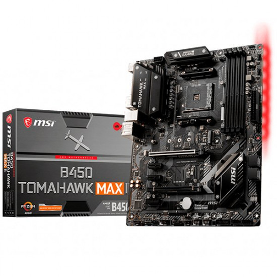 MSI Main Board Desktop B450 TOMAHAWK MAX II (B450, AM4, 4xDDR4, 1x PCIe 3.0 x16 slot,1x M.2 slot,2x USB 3.2 Gen2 (1x Type-C),2x USB 3.2 Gen1,2x USB 2.0,1x HDMI,1x DVI-D, Gigabit LAN,7.1 HD Audio, ATX, Retail) MSI Main Board Desktop B450 TOMAHAWK MAX II (B450, AM4, 4xDDR4, 1x PCIe 3.0 x16 slot,1x M.2 slot,2x USB 3.2 Gen2 (1x Type-C),2x USB 3.2 Gen1,2x USB 2.0,1x HDMI,1x DVI-D, Gigabit LAN,7.1 HD Audio, ATX, Retail)