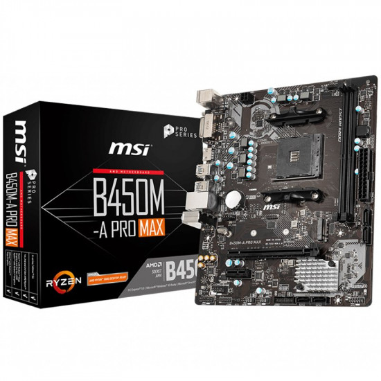 MSI Main Board Desktop B450M-A PRO MAX (B450, SAM4, 2xDDR4, 1xPCI-Ex16, 1xPCI-Ex1,6 x USB3.2, 6 x USB2.0, 4xSATA III, M.2, DVI-D, HDMI, GLAN, mATX, Retail) MSI Main Board Desktop B450M-A PRO MAX (B450, SAM4, 2xDDR4, 1xPCI-Ex16, 1xPCI-Ex1,6 x USB3.2, 6 x USB2.0, 4xSATA III, M.2, DVI-D, HDMI, GLAN, mATX, Retail)