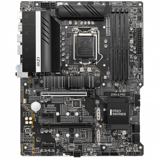 MSI Z590-A PRO,ATX,Socket 1200,Intel Z590 Chipset,4 DIMMs,Dual Channel DDR4 up to 5333(OC)MHz,2x PCIe x16 slots,3x M.2 slots,1x USB 3.2 Gen 2x2 Type-C,1x USB 3.2 Gen 2,2x USB 3.2 Gen 1,1x HDMI,1x DP,2.5G LAN,7.1 Audio,3y warranty MSI Z590-A PRO,ATX,Socket 1200,Intel Z590 Chipset,4 DIMMs,Dual Channel DDR4 up to 5333(OC)MHz,2x PCIe x16 slots,3x M.2 slots,1x USB 3.2 Gen 2x2 Type-C,1x USB 3.2 Gen 2,2x USB 3.2 Gen 1,1x HDMI,1x DP,2.5G LAN,7.1 Audio,3y warranty