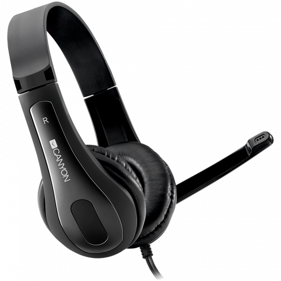 Слушалки CANYON HSC-1 basic PC headset with microphone, combined 3.5mm plug, leather pads, Flat cable length 2.0m, 160*60*160mm, 0.13kg, Black Слушалки CANYON HSC-1 basic PC headset with microphone, combined 3.5mm plug, leather pads, Flat cable length 2.0m, 160*60*160mm, 0.13kg, Black