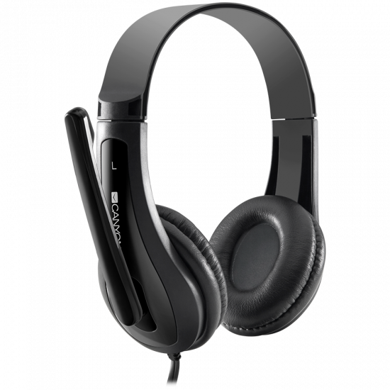 Слушалки CANYON HSC-1 basic PC headset with microphone, combined 3.5mm plug, leather pads, Flat cable length 2.0m, 160*60*160mm, 0.13kg, Black Слушалки CANYON HSC-1 basic PC headset with microphone, combined 3.5mm plug, leather pads, Flat cable length 2.0m, 160*60*160mm, 0.13kg, Black