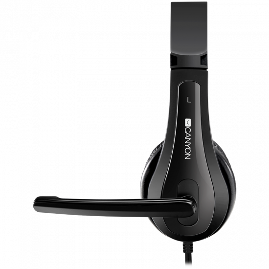 Слушалки CANYON HSC-1 basic PC headset with microphone, combined 3.5mm plug, leather pads, Flat cable length 2.0m, 160*60*160mm, 0.13kg, Black Слушалки CANYON HSC-1 basic PC headset with microphone, combined 3.5mm plug, leather pads, Flat cable length 2.0m, 160*60*160mm, 0.13kg, Black