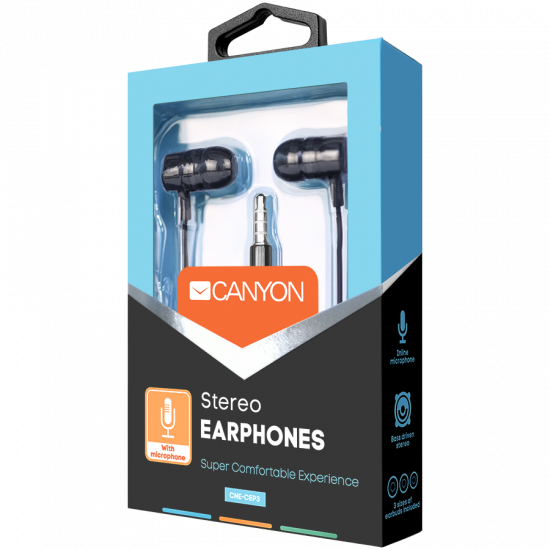 Слушалки CANYON Stereo earphones with microphone, 1.2M, dark gray Слушалки CANYON Stereo earphones with microphone, 1.2M, dark gray
