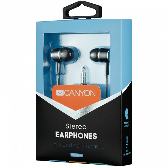 Слушалки CANYON Stereo earphones with microphone, Black Слушалки CANYON Stereo earphones with microphone, Black