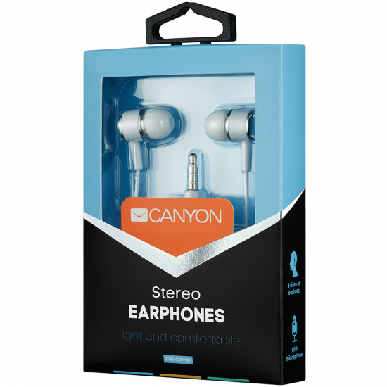 Слушалки CANYON Stereo earphones with microphone, White Слушалки CANYON Stereo earphones with microphone, White