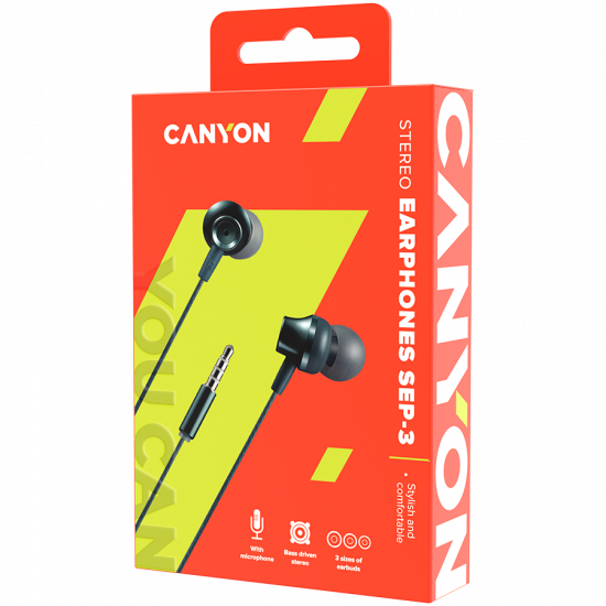 Слушалки CANYON Stereo earphones with microphone, metallic shell, 1.2M, dark gray Слушалки CANYON Stereo earphones with microphone, metallic shell, 1.2M, dark gray