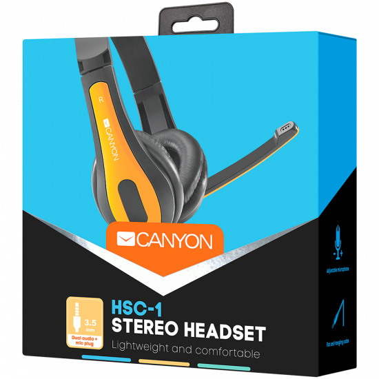 Слушалки CANYON entry price PC headset, combined 3,5 plug, leather pads, Black-yellow Слушалки CANYON entry price PC headset, combined 3,5 plug, leather pads, Black-yellow
