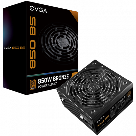 EVGA 850 B5, 80 Plus BRONZE 850W, Fully Modular, EVGA ECO Mode, Compact 150mm Size, 5 Year Warranty EVGA 850 B5, 80 Plus BRONZE 850W, Fully Modular, EVGA ECO Mode, Compact 150mm Size, 5 Year Warranty