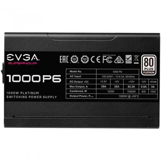 EVGA SuperNOVA 1000 P6, 80 Plus PLATINUM 1000W, Fully Modular, Eco Mode with FDB Fan, Includes Power ON Self Tester, Compact 140mm Size, 10 Year Warranty EVGA SuperNOVA 1000 P6, 80 Plus PLATINUM 1000W, Fully Modular, Eco Mode with FDB Fan, Includes Power ON Self Tester, Compact 140mm Size, 10 Year Warranty