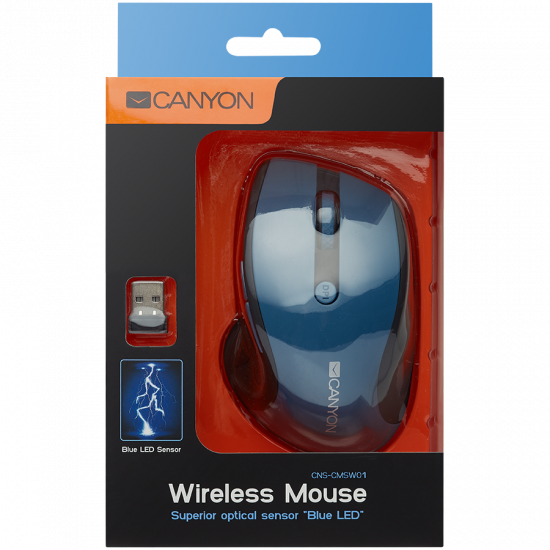 CANYON 2.4Ghz wireless mouse, optical tracking - blue LED, 6 buttons, DPI 1000/1200/1600, Blue Gray pearl glossy CANYON 2.4Ghz wireless mouse, optical tracking - blue LED, 6 buttons, DPI 1000/1200/1600, Blue Gray pearl glossy