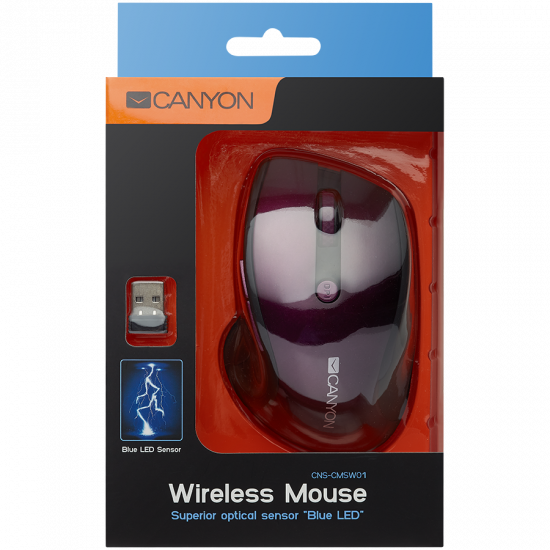 CANYON 2.4Ghz wireless mouse, optical tracking - blue LED, 6 buttons, DPI 1000/1200/1600, Purple pearl glossy