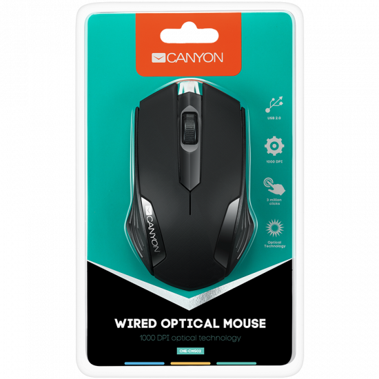 CANYON Optical wired mice, 3 buttons, DPI 1000, Black CANYON Optical wired mice, 3 buttons, DPI 1000, Black