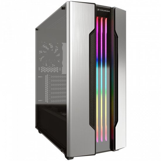 COUGAR Gemini S - Silver, Mid-Tower, Mini ITX / Micro ATX / ATX / CEB / E-ATX,USB3.0 x 2, USB2.0 x 1, Mic x 1 / Audio x 1, RGB Control Button, 7 Expansion Slots, Standard ATX PS2, Trelux Lighting with Addressable RGB LEDs and Dynamic Lighting Effects