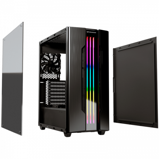 Chassis COUGAR Gemini S-Iron Gray, Mid-Tower, Mini ITX / Micro ATX / ATX / CEB / E-ATX, USB3.0 x 2, USB2.0 x 1, Mic x 1 / Audio x 1, RGB Control Button, 2.5" Drive Bay 5+2 (converted from 3.5" drive bays) / (2 SSD trays included
