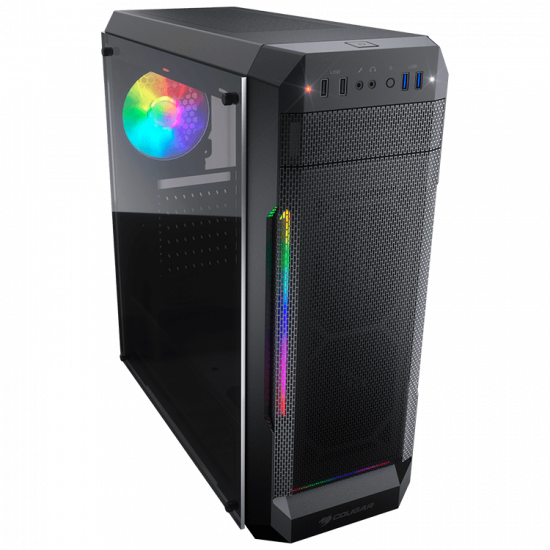 Chassis COUGAR MX331 Mesh-G, Mid Tower, MiniITX/MicroATX/ATX, 204x481x443(mm), USB 3.0 x 2, USB 2.0 x 2, Mic x 1 / Audio x 1, RGB Control Button, Mesh with ARGB strips Front Panel, 120mm x 1(ARGB fan x 1 pre-installed), 4mm Tempered Glass Left Panel Chassis COUGAR MX331 Mesh-G, Mid Tower, MiniITX/MicroATX/ATX, 204x481x443(mm), USB 3.0 x 2, USB 2.0 x 2, Mic x 1 / Audio x 1, RGB Control Button, Mesh with ARGB strips Front Panel, 120mm x 1(ARGB fan x 1 pre-installed), 4mm Tempered Glass Left Panel