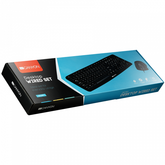 CANYON USB standard KB, water resistant BG layout bundle with optical 3D wired mice 1000DPI black CANYON USB standard KB, water resistant BG layout bundle with optical 3D wired mice 1000DPI black