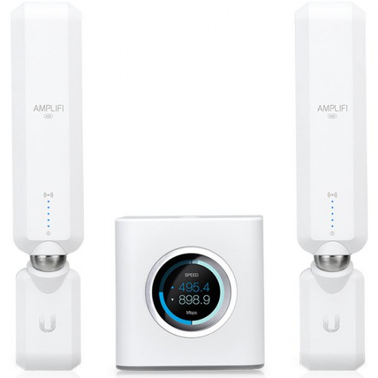 Ubiquiti AmpliFi HD (High-Density) Home Wi-Fi System, with 1x HD Mesh Router + 2x HD Meshpoints, Wi-Fi/Gigabit Ethernet (1) WAN, (4) LAN, 802.11ac 13 Mbps to 1300 Mbps , 6.5 Mbps to 450 Mbps Ubiquiti AmpliFi HD (High-Density) Home Wi-Fi System, with 1x HD Mesh Router + 2x HD Meshpoints, Wi-Fi/Gigabit Ethernet (1) WAN, (4) LAN, 802.11ac 13 Mbps to 1300 Mbps , 6.5 Mbps to 450 Mbps