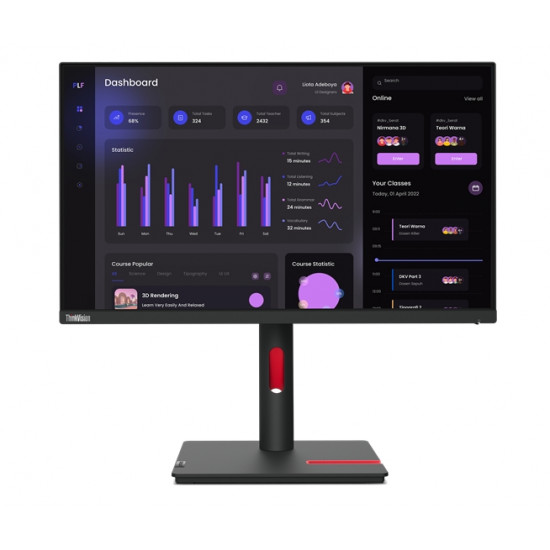 Lenovo ThinkVision T24i-30 23.8", IPS, AG, 4 ms, 250 cd/m2, 1000:1, 1920x1080, 60Hz, Tilt, Swivel, Pivot, Height Adjust Stand, HDMI, DP, VGA, 5 x USB Lenovo ThinkVision T24i-30 23.8", IPS, AG, 4 ms, 250 cd/m2, 1000:1, 1920x1080, 60Hz, Tilt, Swivel, Pivot, Height Adjust Stand, HDMI, DP, VGA, 5 x USB