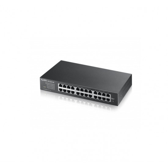 ZyXEL GS1100-24E 24-port Gigabit Unmanaged switch, Fanless, 802.3az (Green), desktop/19" rackmount ZyXEL GS1100-24E 24-port Gigabit Unmanaged switch, Fanless, 802.3az (Green), desktop/19" rackmount