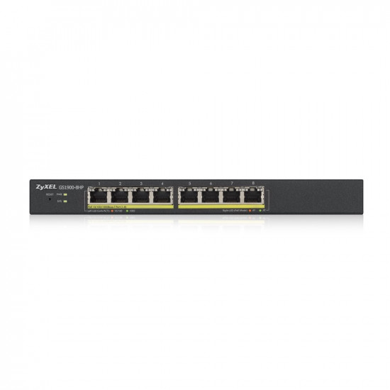 ZyXEL GS1900-8HP, 8-port GbE L2 PoE Smart Switch, 802.3at, desktop, fanless, 70 Watt ZyXEL GS1900-8HP, 8-port GbE L2 PoE Smart Switch, 802.3at, desktop, fanless, 70 Watt