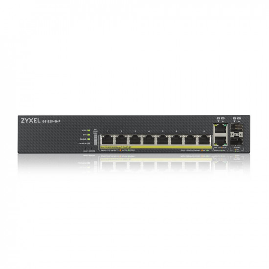 ZyXEL GS1920-8HPv2, 10 Port Smart Managed Switch 8x Gigabit Copper and 2x Gigabit dual pers., hybrid mode, standalone or NebulaFlex Cloud, 130 Watt PoE, fanless ZyXEL GS1920-8HPv2, 10 Port Smart Managed Switch 8x Gigabit Copper and 2x Gigabit dual pers., hybrid mode, standalone or NebulaFlex Cloud, 130 Watt PoE, fanless