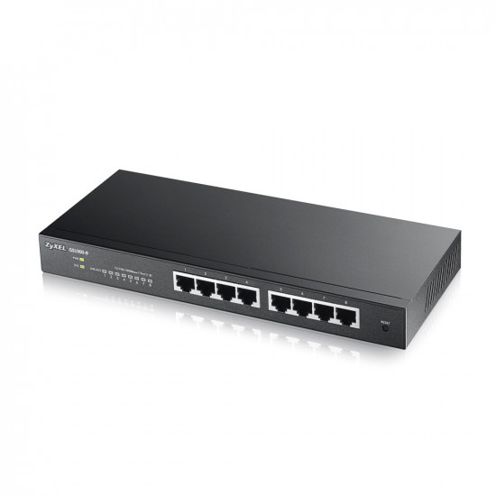 Zyxel GS1900-8 v2, 8 port GbE L2 smart switch, desktop, fanless Zyxel GS1900-8 v2, 8 port GbE L2 smart switch, desktop, fanless
