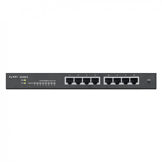 Zyxel GS1900-8 v2, 8 port GbE L2 smart switch, desktop, fanless Zyxel GS1900-8 v2, 8 port GbE L2 smart switch, desktop, fanless