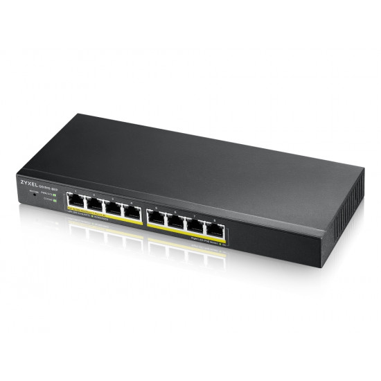 Zyxel GS1915-8EP, 8-port GbE PoE Smart hybrid mode Switch, standalone or NebulaFlex Cloud, 60 Watt 802.3at, desktop, fanless Zyxel GS1915-8EP, 8-port GbE PoE Smart hybrid mode Switch, standalone or NebulaFlex Cloud, 60 Watt 802.3at, desktop, fanless