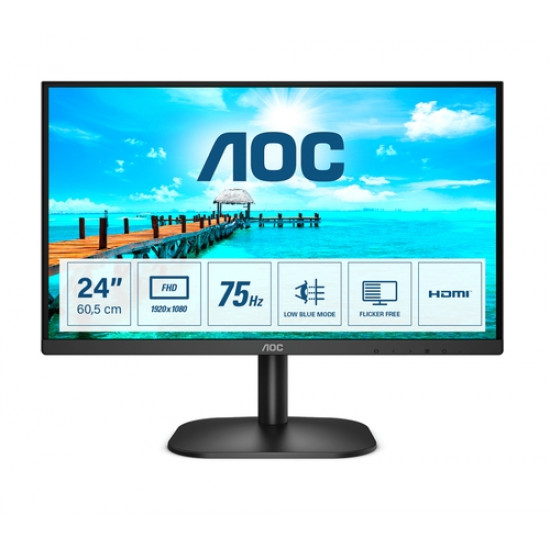 AOC 24B2XHM2, 23.8" VA WLED, 1920x1080@75Hz, 4ms GTG, 250cd/m2, 3000:1, DC20M:1, FlickerFree, Low Blue Light, Tilt, D-SUB, HDMI AOC 24B2XHM2, 23.8" VA WLED, 1920x1080@75Hz, 4ms GTG, 250cd/m2, 3000:1, DC20M:1, FlickerFree, Low Blue Light, Tilt, D-SUB, HDMI