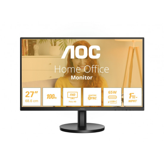 AOC 27B3CA2, 27" IPS WLED, 1920x1080@100Hz, 4ms GtG, 1ms MPRT, 250cd m/2, 1300:1, 20M:1, Adaptive Sync, FlickerFree, Low Blue Light, 2Wx2, Tilt, HDMI, USB hub