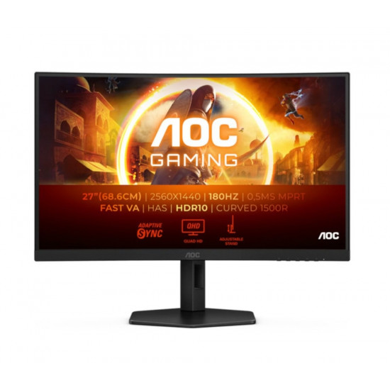 AOC CQ27G4X, 27" Curved 1500R, Fast VA, WLED, 2560x1440@180Hz, 1ms GtG, 0.5ms MPRT, 300cd m/2, 4000:1, 80M:1 DCR, Adaptive Sync, FlickerFree, Low Blue Light, Tilt, Height Adjust, Swivel, 2xHDMI, DP