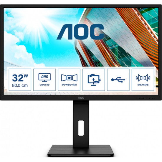 AOC Q32P2, 31.5" IPS WLED, 2560x1440@75Hz, 4ms GTG, 250cd/m2, 1000:1, 50M:1 DCR, Adaptive Sync, FlickerFree, Low Blue Light, 3Wx2, Tilt, Height Adjust, Pivot, Swivel, 2xHDMI, DP, USB hub AOC Q32P2, 31.5" IPS WLED, 2560x1440@75Hz, 4ms GTG, 250cd/m2, 1000:1, 50M:1 DCR, Adaptive Sync, FlickerFree, Low Blue Light, 3Wx2, Tilt, Height Adjust, Pivot, Swivel, 2xHDMI, DP, USB hub
