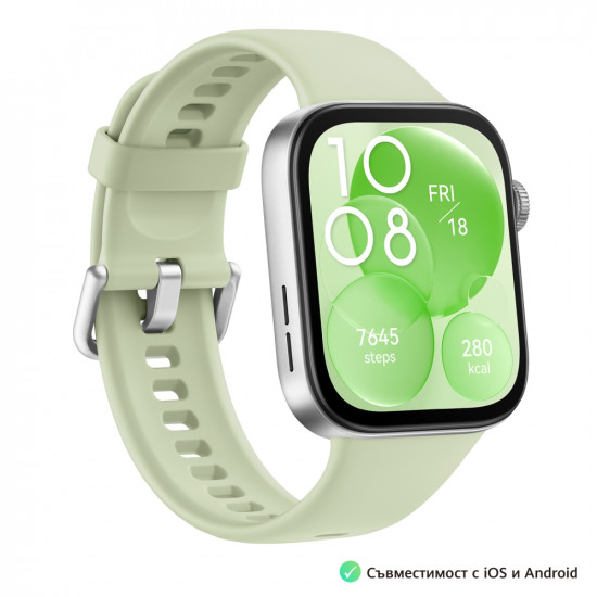 Часовник Huawei Watch Fit 3 Green, Solo-B09S, Solo-B09S, 1.82" AMOLED, 480x408, SPO2, BT5.0, 5ATM, 400mAh Часовник Huawei Watch Fit 3 Green, Solo-B09S, Solo-B09S, 1.82" AMOLED, 480x408, SPO2, BT5.0, 5ATM, 400mAh