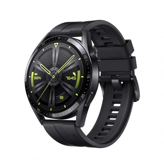 Часовник Huawei Watch GT 3 46mm, Active Jupiter-B19S, 1.43", Amoled, 466x466, PPI 326, 4GB, Bluetooth 5.2 supports BLE/BR/EDR, 5ATM, NFC, GPS, Battery 455 maAh, Black Fluoroelastomer Strap