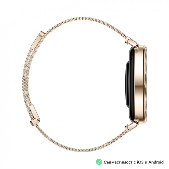 Часовник Huawei Watch GT5 Jana-B19M, 1.32", Amoled 466x466 PPI 352, , BT5.2 BLE/BR/EDR, 5ATM, 524mAh, Screenshot sharing, support message input, message notifications, Battery life up to 7 days, Compatible with iOS and Android devices, Gold Milanese Часовник Huawei Watch GT5 Jana-B19M, 1.32", Amoled 466x466 PPI 352, , BT5.2 BLE/BR/EDR, 5ATM, 524mAh, Screenshot sharing, support message input, message notifications, Battery life up to 7 days, Compatible with iOS and Android devices, Gold Milanese